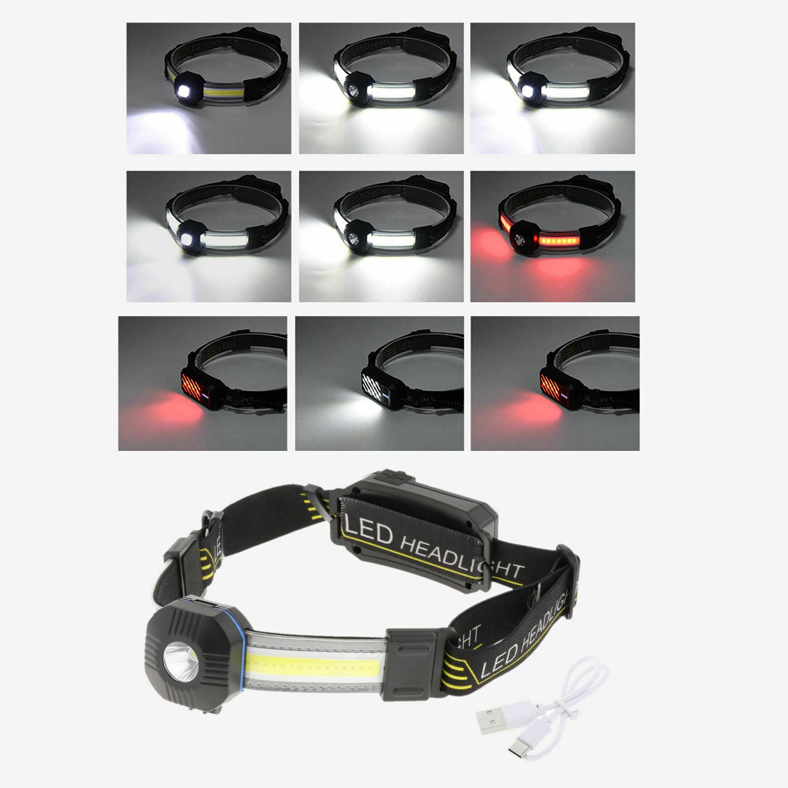 Rechargeable Headlight with 7 Modes, Super Bright LED Head Lamp, Hands-Free