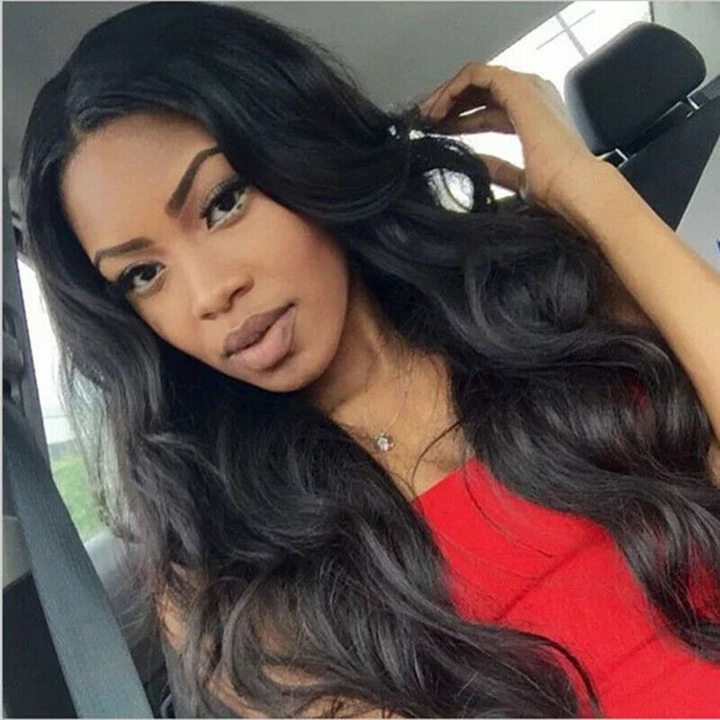 Women Girls Black Natural Long Wavy Wig Brazilian Hair African Curly Wavy  WDD