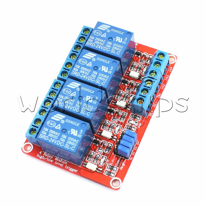 24V 4-Channel Relay Module with Optocoupler H/L Level Triger for Arduino