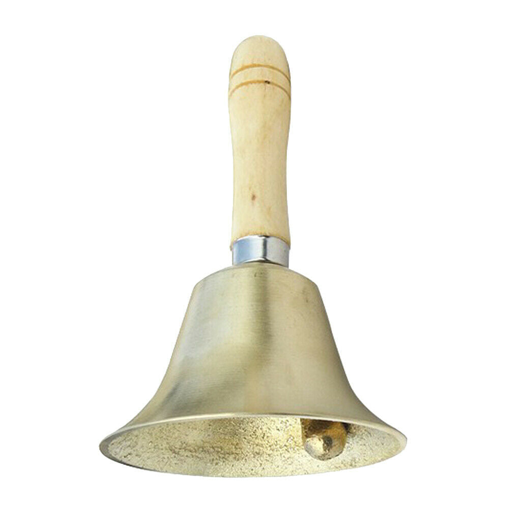 Golden Wooden Handle Copper Handbell Dinner Call Service Bell 15 x 8cm