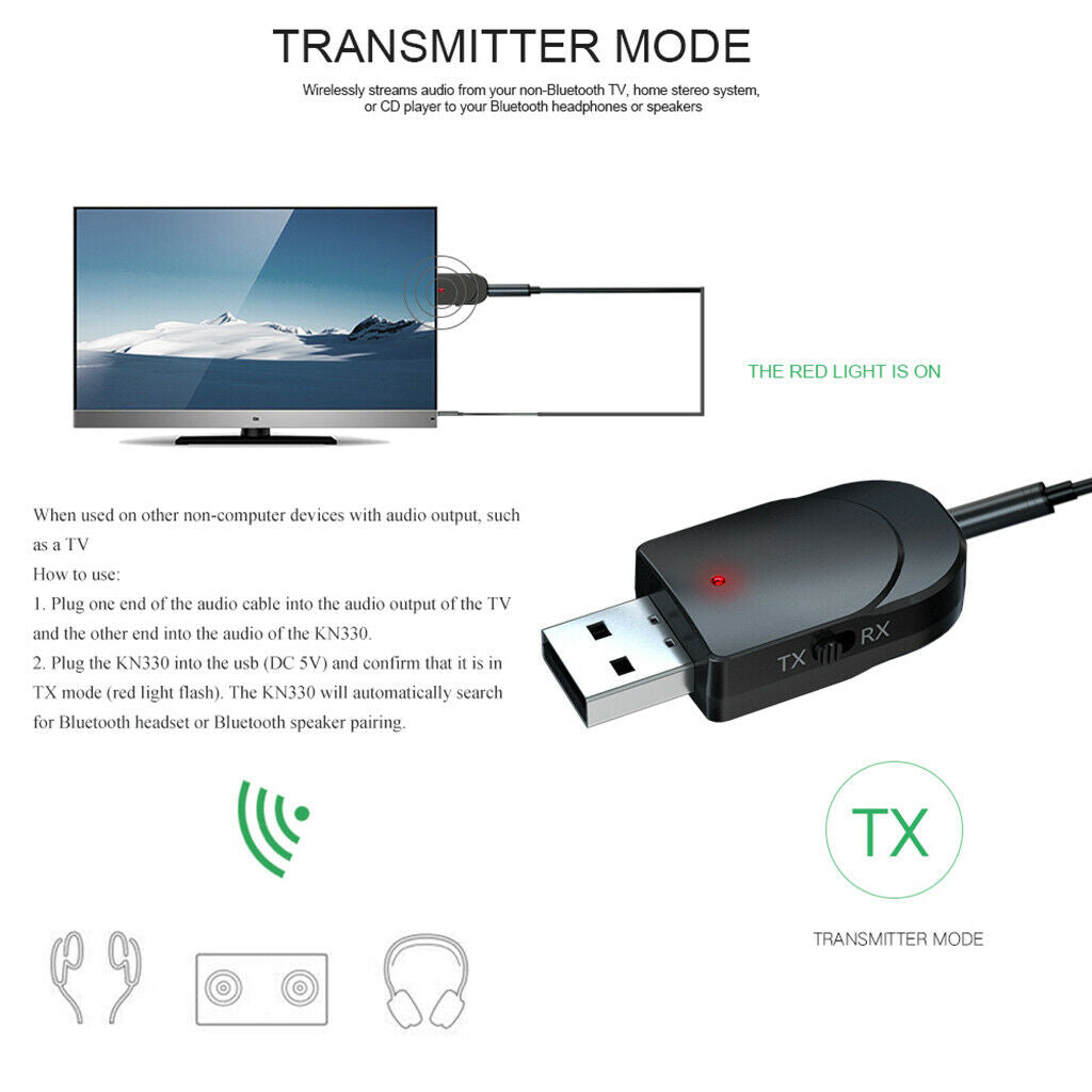 2in1 Bluetooth 5.0 Audio Transmitter Receiver Adapter 3.5mm Home Car Adapter