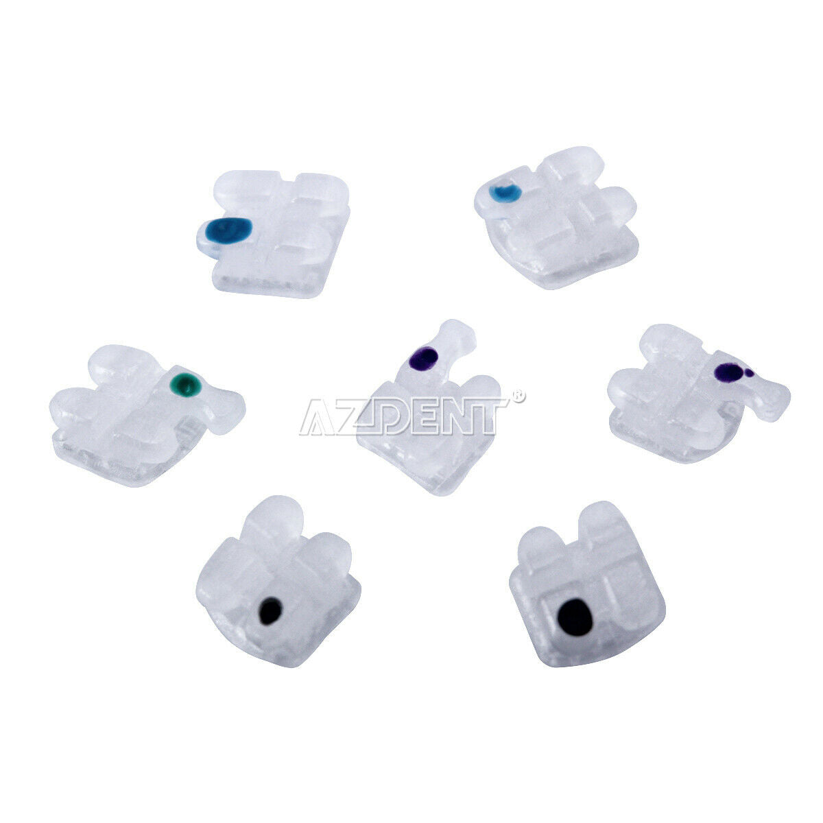 5 X AZDENT Dental Braces Ortho Clear Ceramic Brackets MBT 018" Hooks 345 Marked