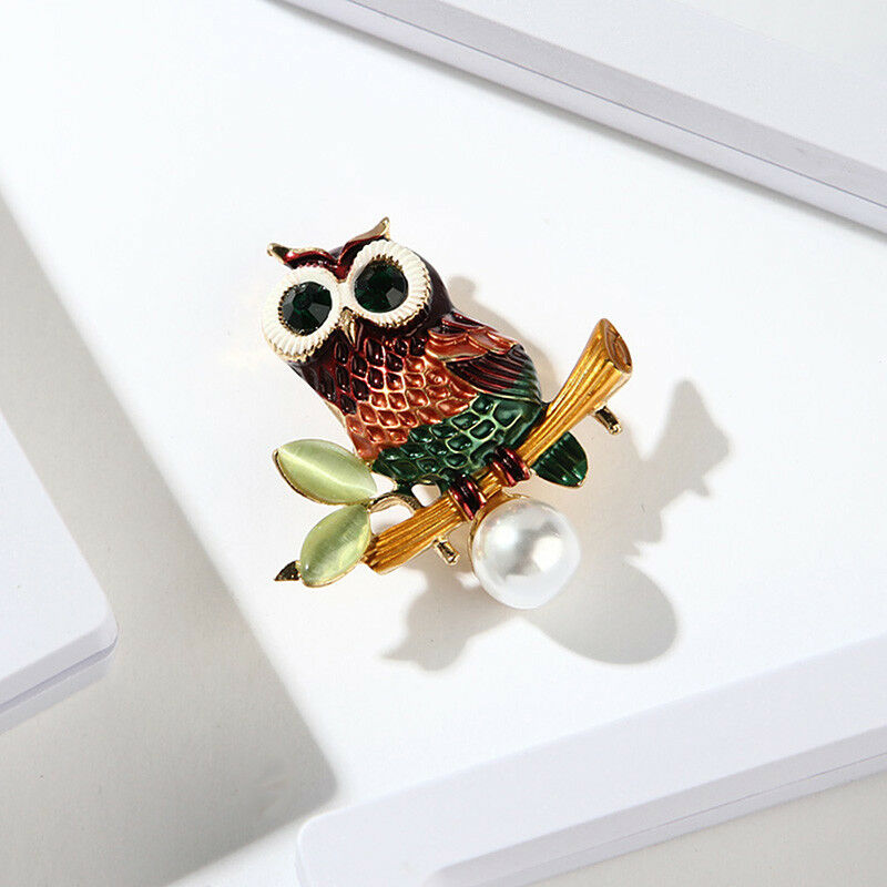 Enamel Crystal Rhinestone Owl Animal Collar Brooch Pins Women Jewelry Gif.$l FG