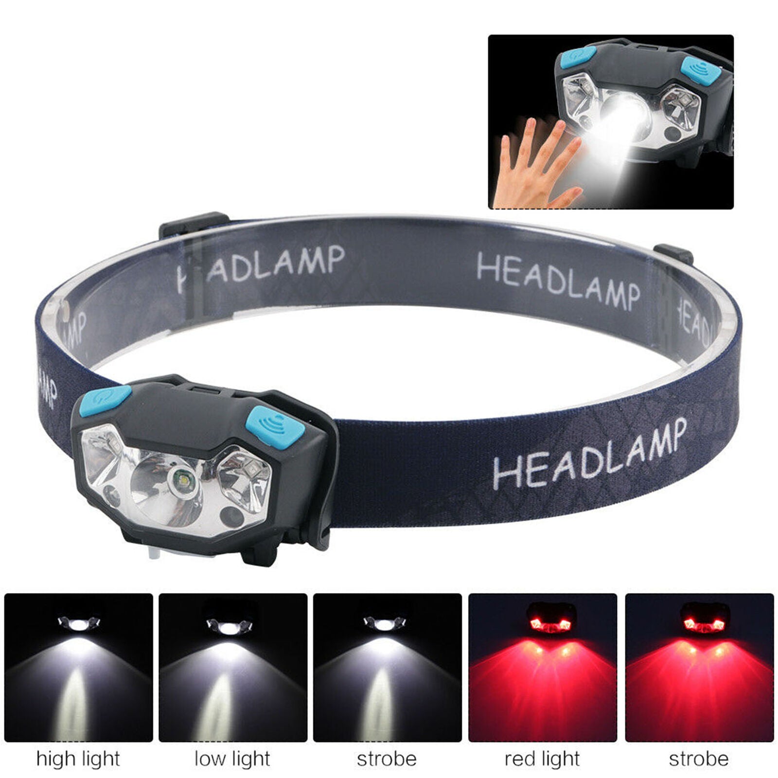 IPX4 Motion Sensor XPE Red White LED Headlamp Head Light Lamp USB Rechargeable
