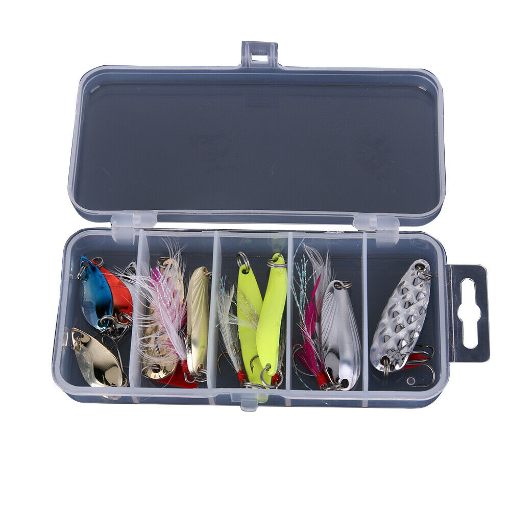 10pcs Metal Fishing Lures Tackle with 6 Single Hook and 4 Treble Hook Lures @