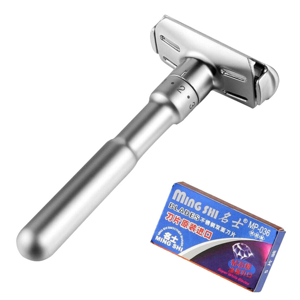 Mens Double Edge T Shaped Safety Razor Beard Shaver + Stainless Steel Blades