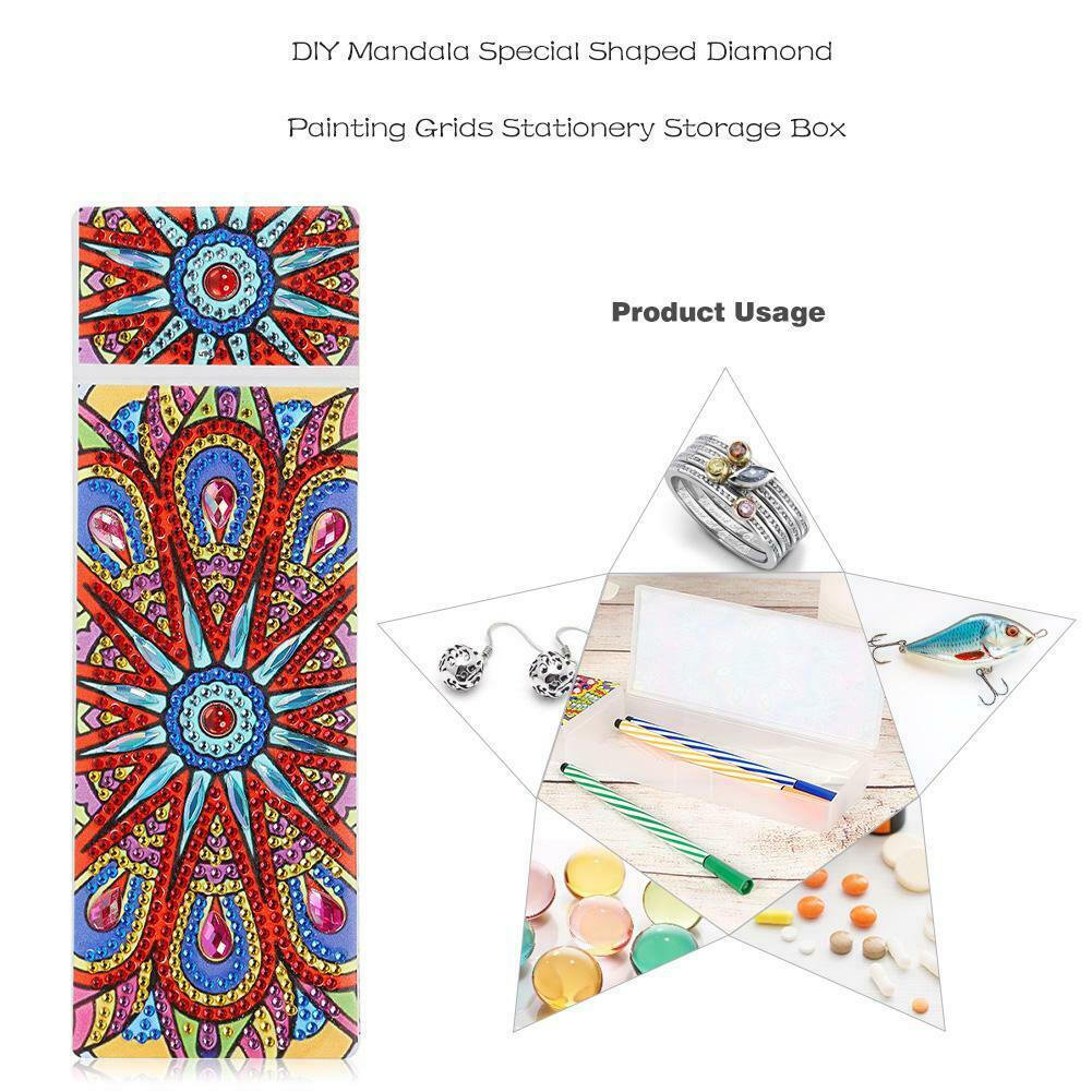 DIY Mandala Special Shaped Diamond Painting 2 Grids Students Pencil Case @