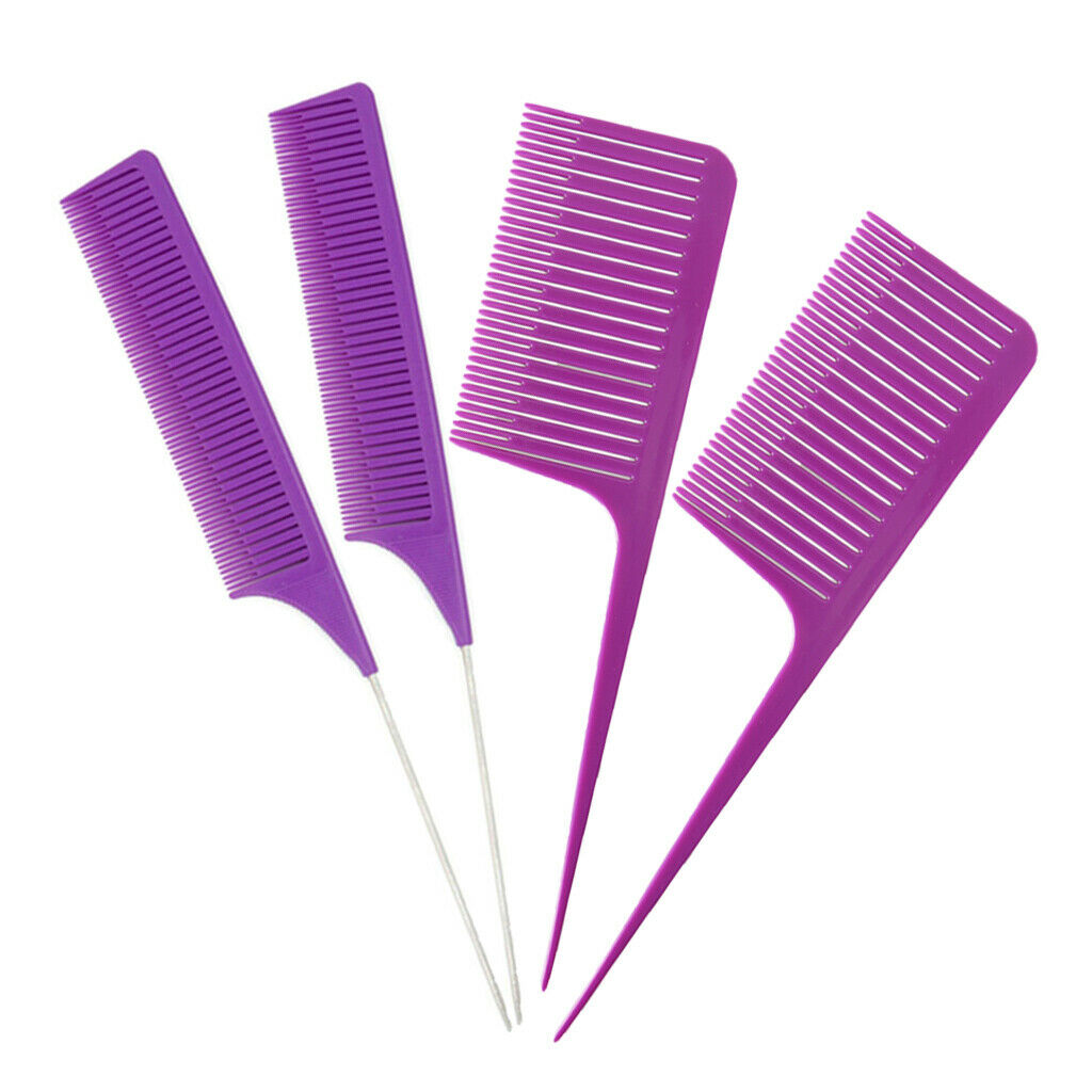 4Pcs Fine&Wide Tooth Weaving Highlighting Foiling Hair Combs Brush Purple