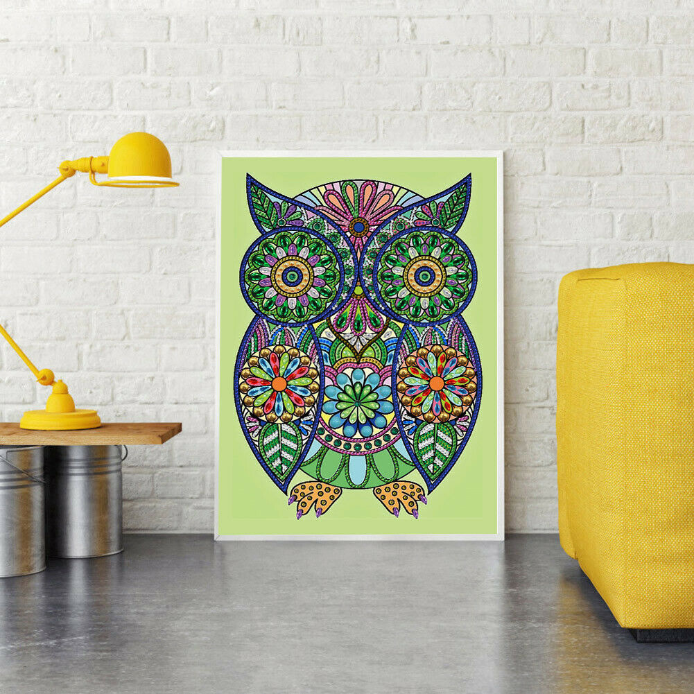 Rhinestone Flower Owl Bird Art 5D DIY Special Shaped Diamond Painting Kit @