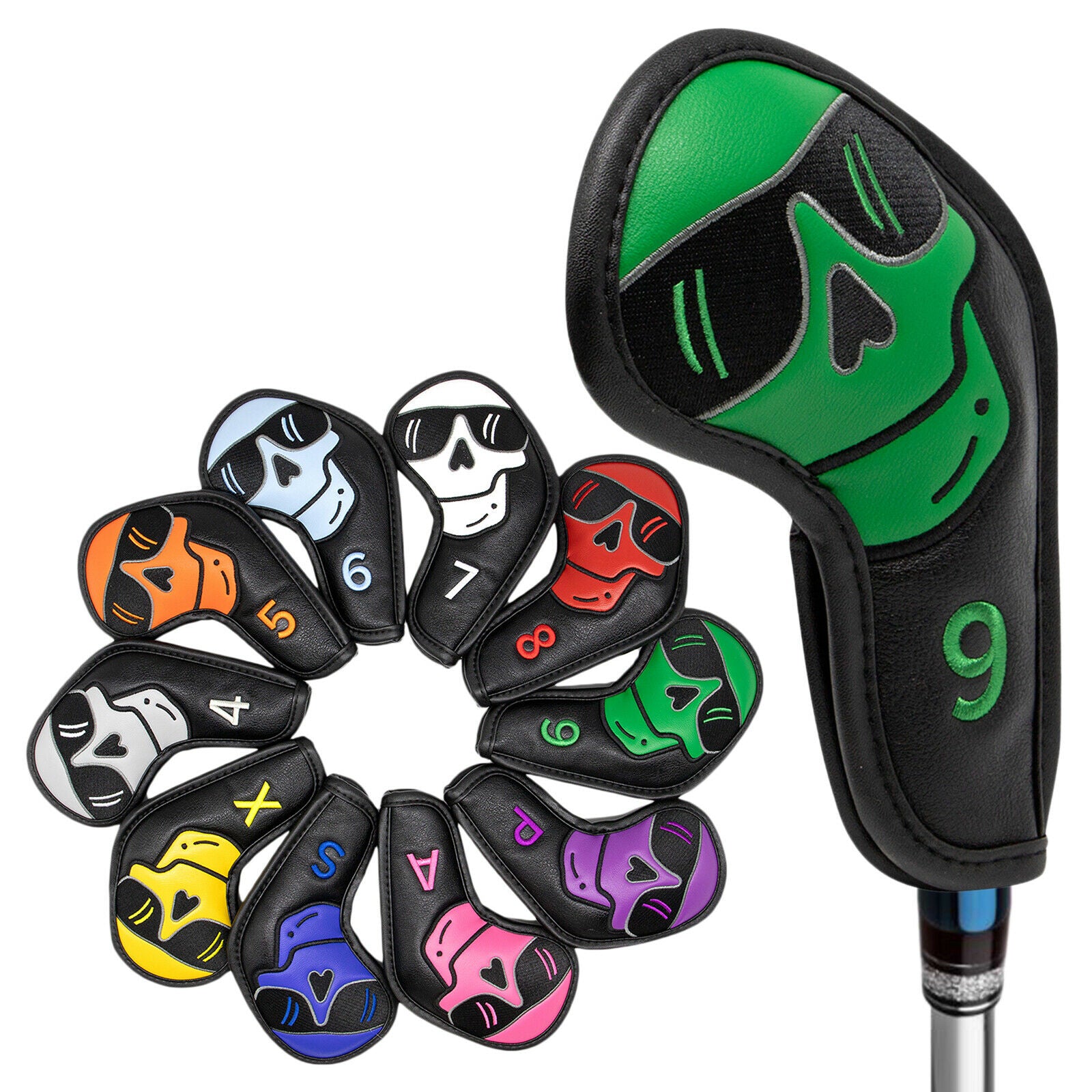 10x Leather Golf Iron Head Covers Irons Headcovers 4,5,6,7,8,9,A,S,P,X