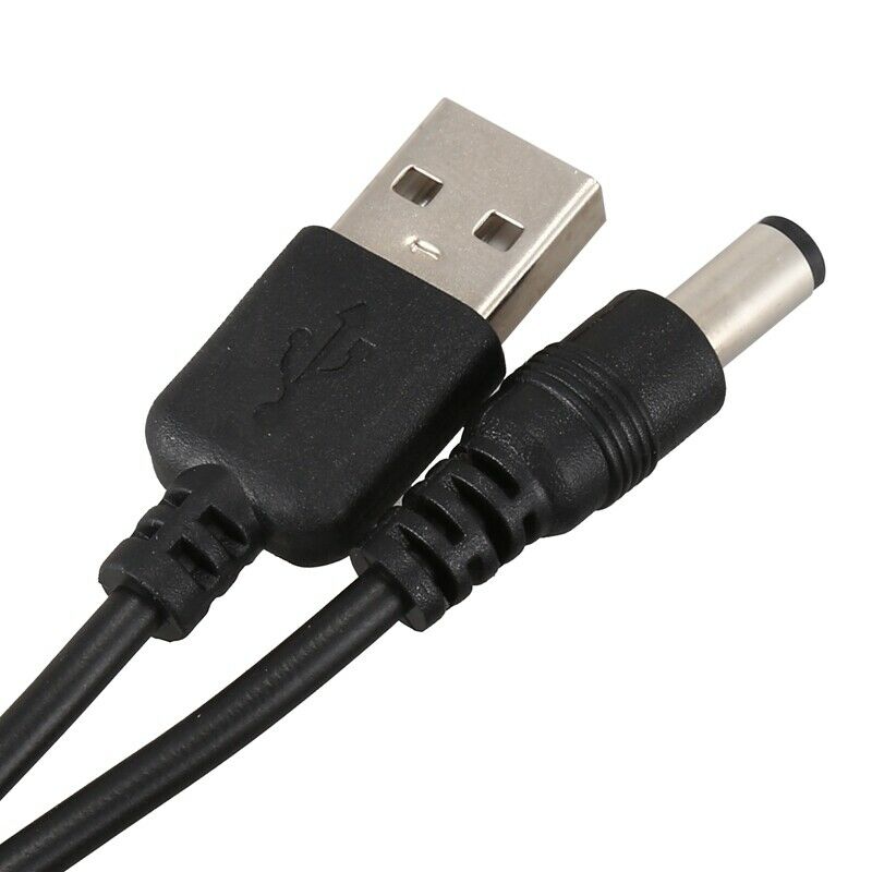 USB Cable 5.5mm / 2.1mm 5V DC Barrel Jack Power Cable (Black, 75cm) F6P5