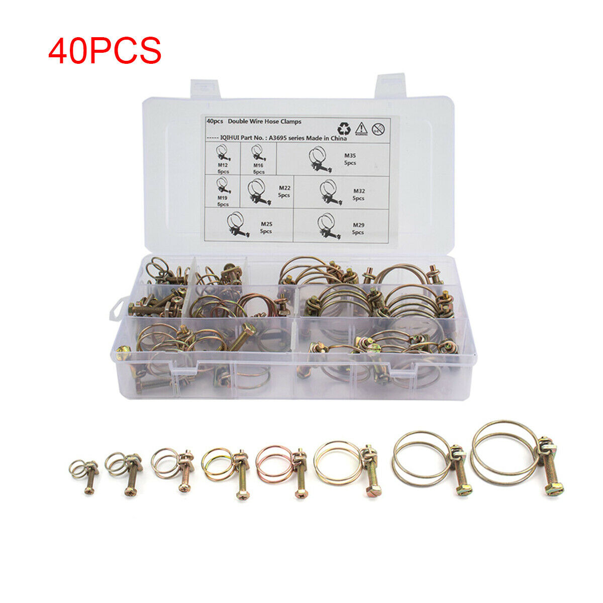 40PC Universal Car Motorcycle Adjustable Color Galvanized Iron Wire Hose Clamp