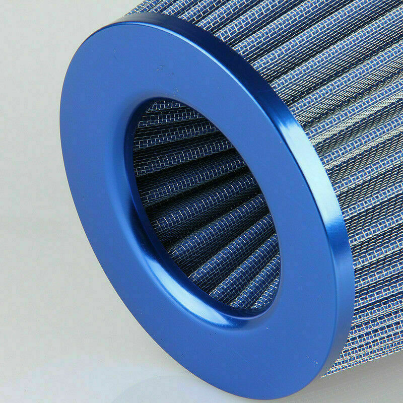 Car Cold Air Intake Cone Filter Cleaner with Flange 75mm 3" Inlet Universal Blue