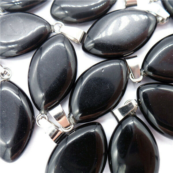 100Pcs 23x15x6mm Wholesale Black Obsidian Marquise Pendant Bead HH8172