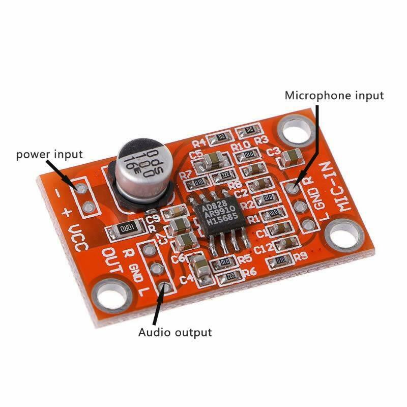 AD828 Stereo Dynamic Microphone Preamplifier Board MIC Preamp Module DC 3.8V-15V