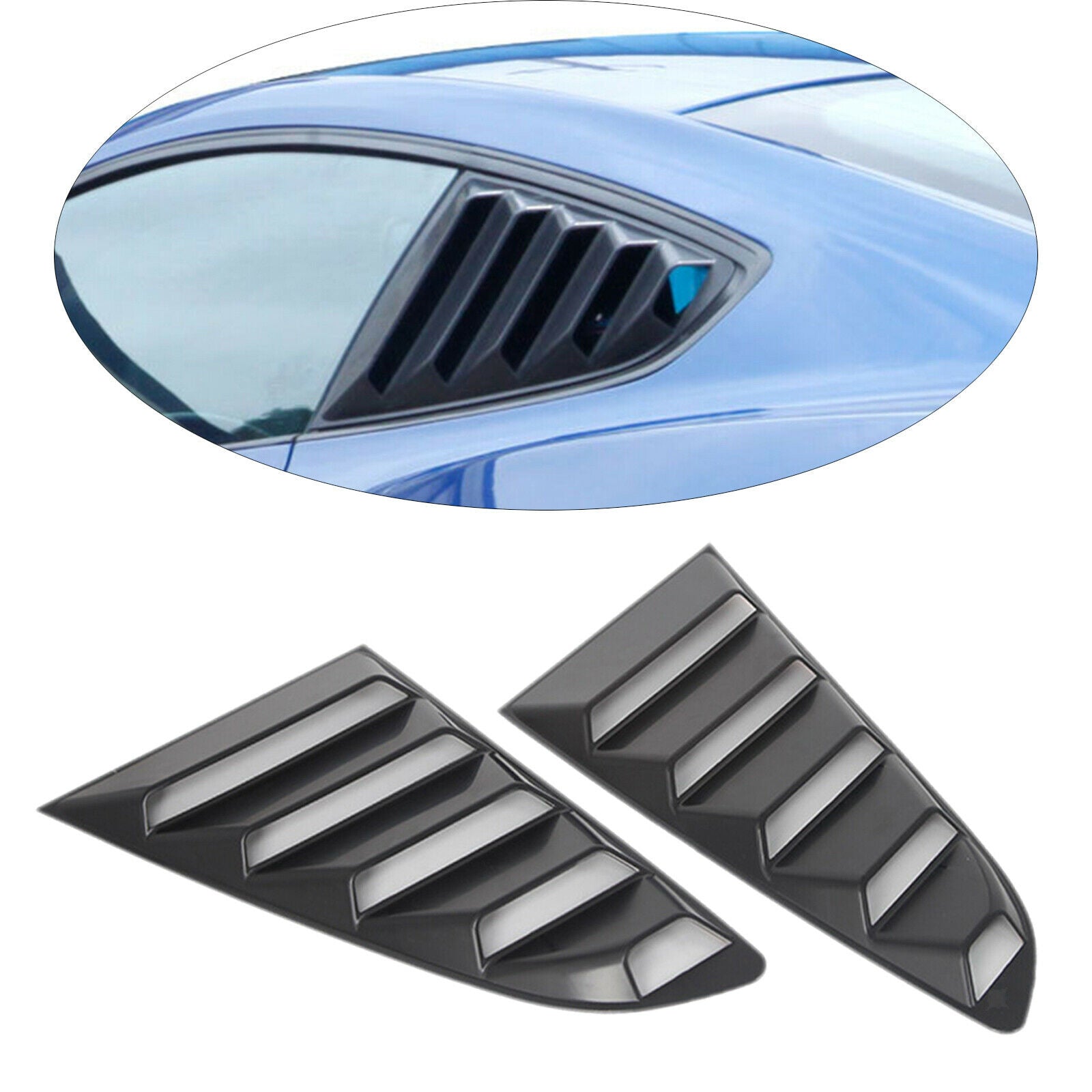 ABS Rear Side Window Louvers Spoiler Panel Matte Black for Ford Mustang