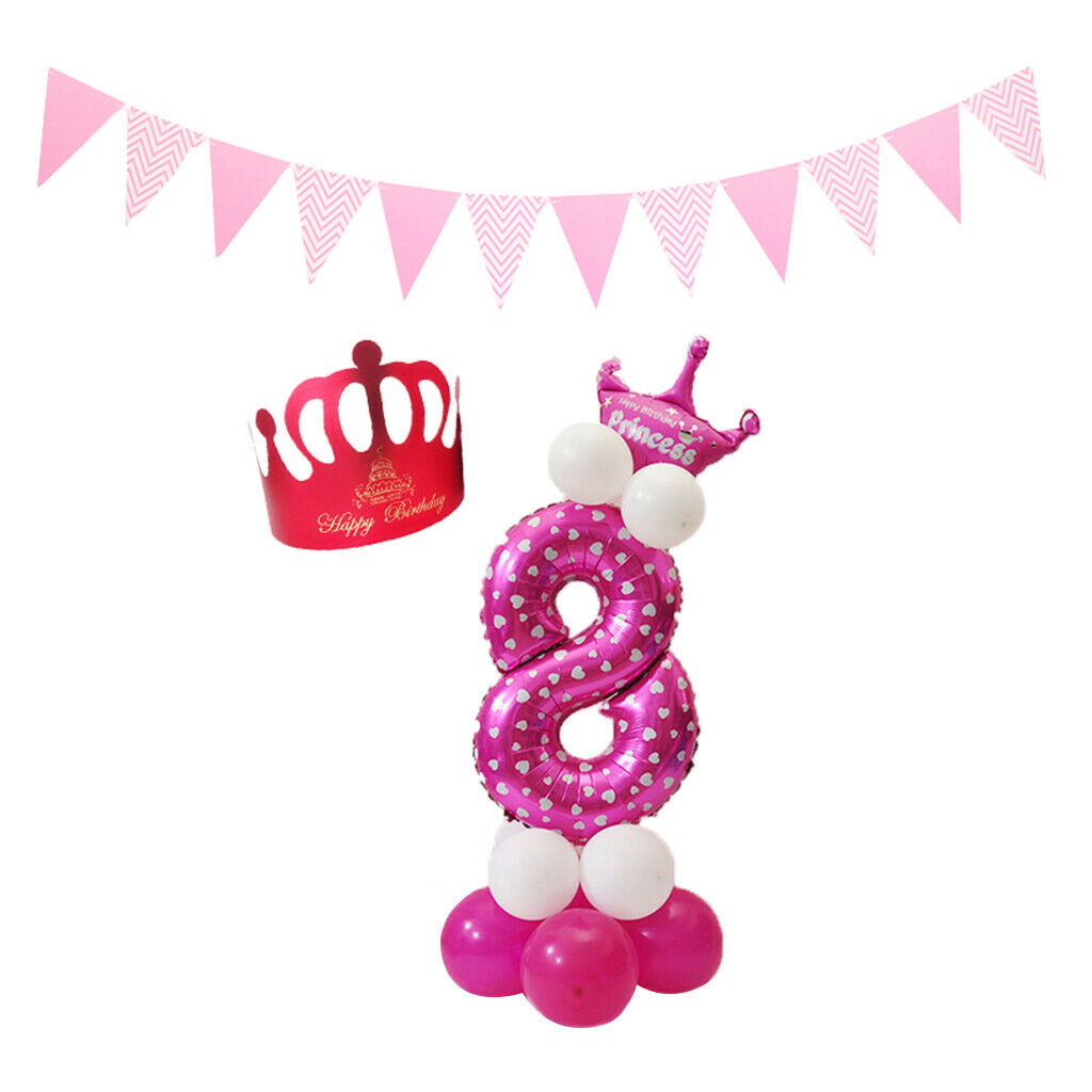1 Set Birthday Number Balloons Princess Crown Hat Party Wall Ornament 9