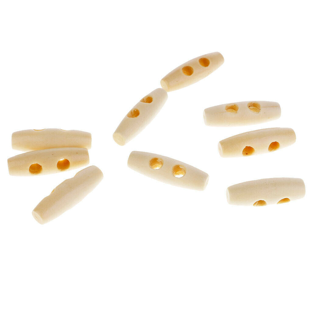 50Pcs Natural Wood WOODEN TOGGLE BUTTONS for Sewing Knitting 30x10mm