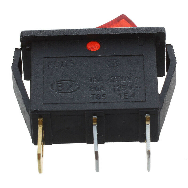 Rocker Switch ON OFF Bright Bipolar 28x10mm 250V 15A 3 Terminals RED F7T4T4