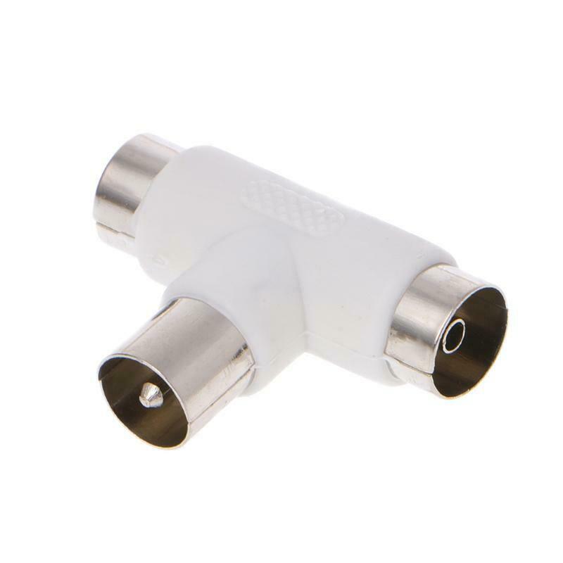 2 Way TV T Splitter Aerial Coaxial Cable Male to 2x Female Connectors Adapter
