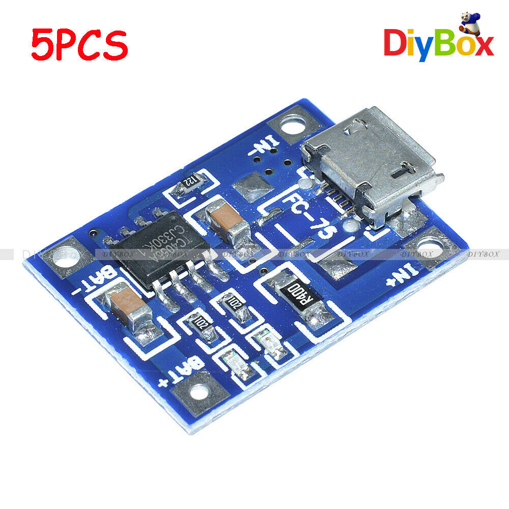 [5PCS] Micro 5V 1A USB 18650 Lithium Battery Charger Board TP4056 Power Module