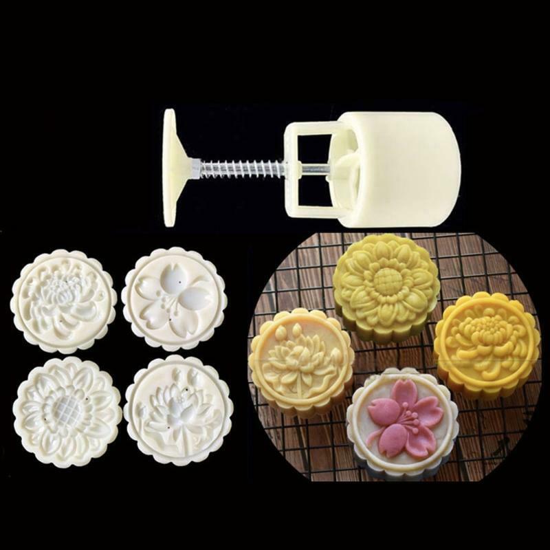 4 Sunflower Stamps 75g Mooncake Mold Cookie Cutter Hand Press Green Bean DIY
