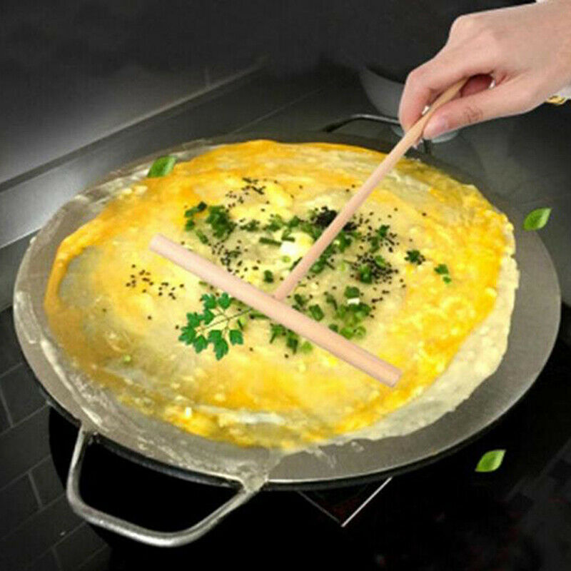 2Pcs T Shape Wooden Rake Round Batter Pancake Crepe Spreader Kitchen Too.l8