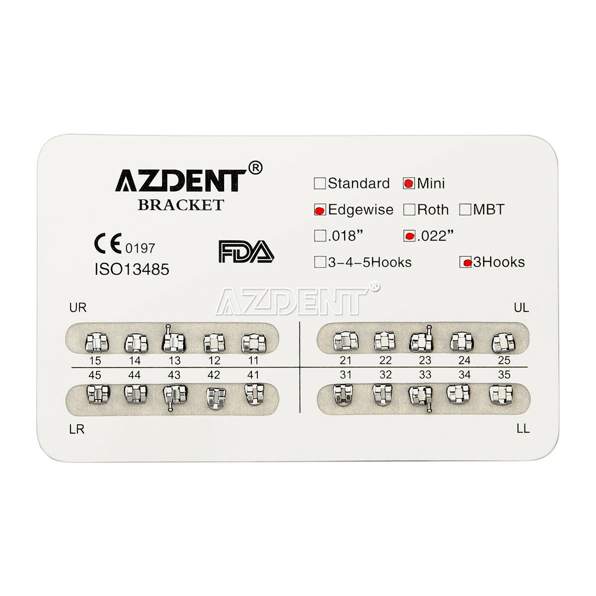 20 X AZDENT Dental Orthodontic Brackets Braces Mini Edgewise Slot 0.22 Hook 3