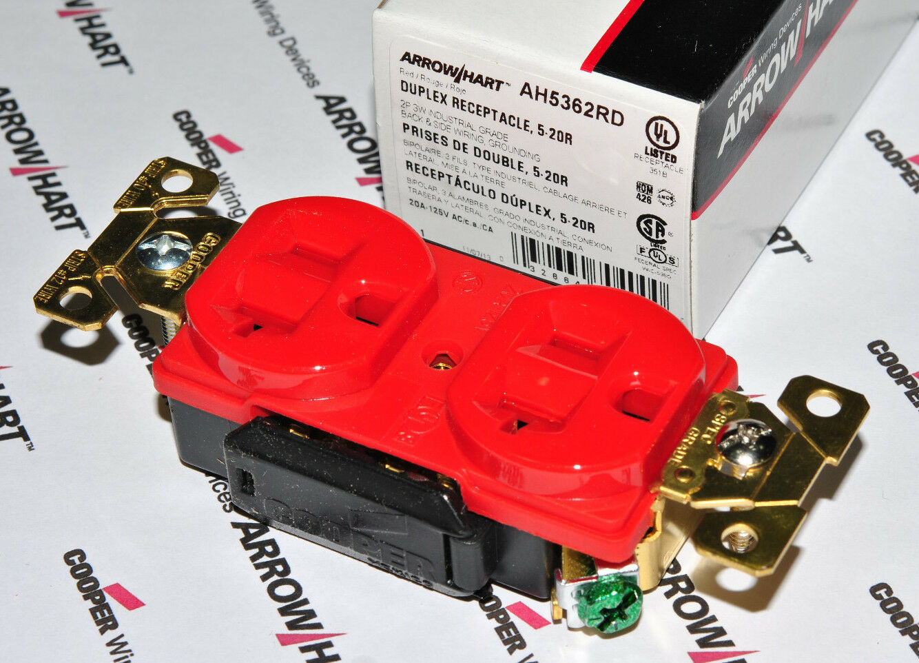 1pcs-COOPER AH5362RD 20A 125V Premium Industrial Grade Duplex Receptacle 5-20R