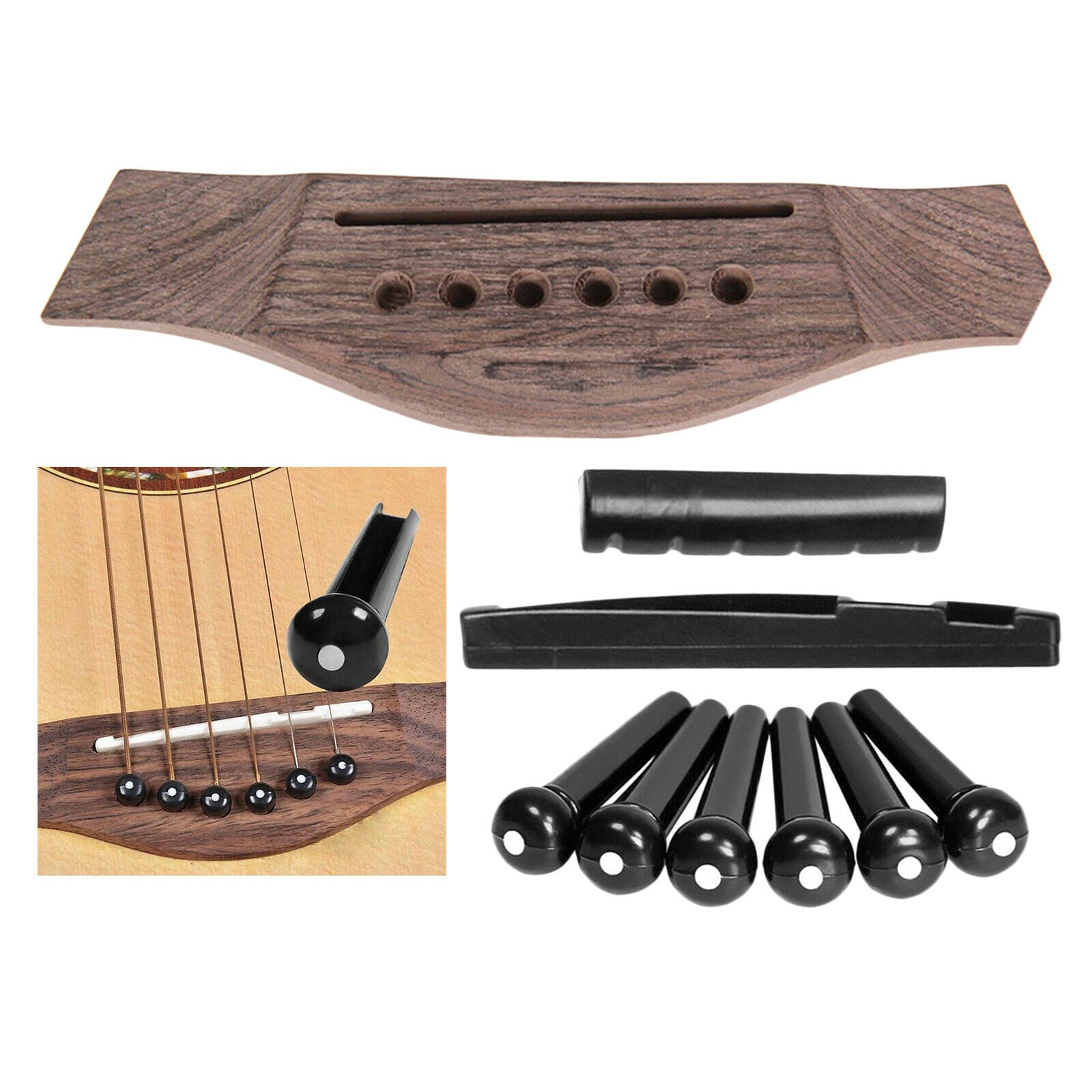 Rosewood Classical Guitar Bridge with Pins Nut Saddle Replacement Parts