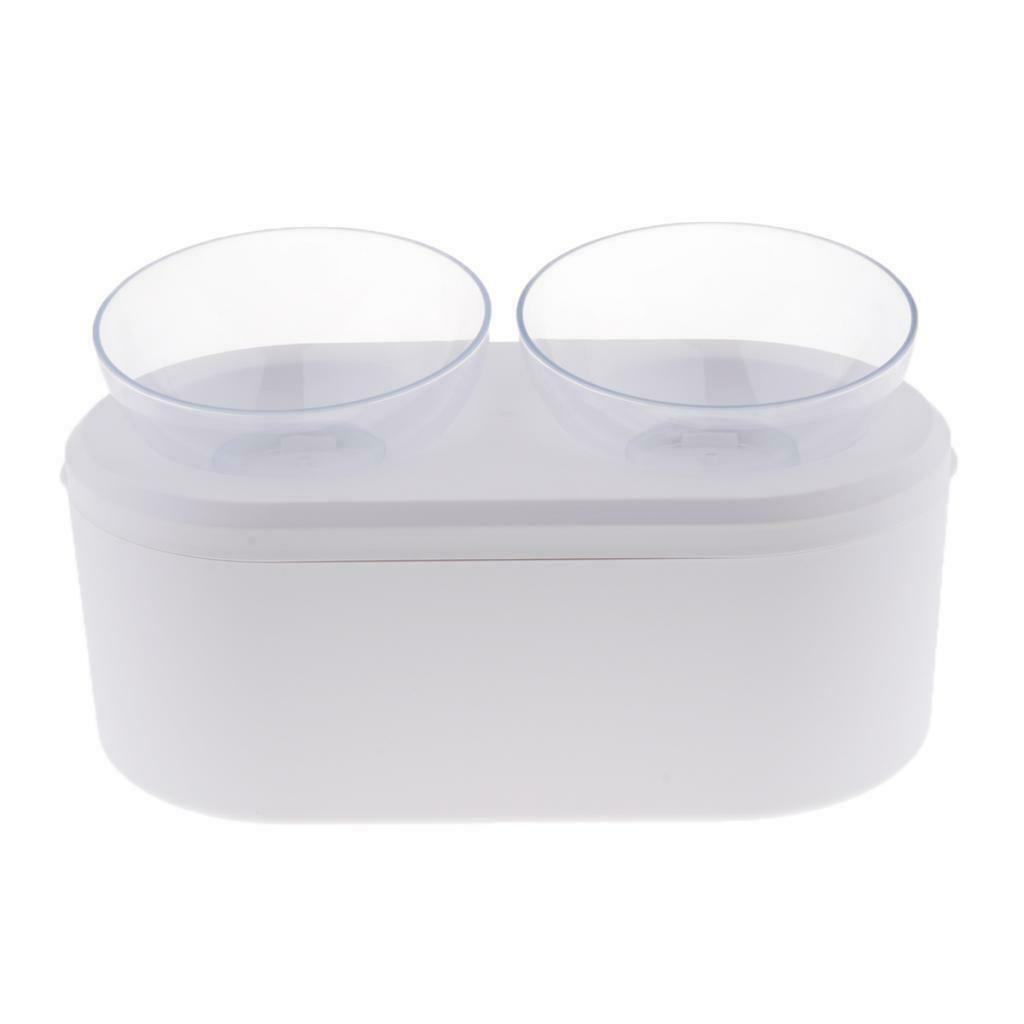 Elevated Raised Pet Cat Double Bowl Food Water Stand Food Can Snack Storage