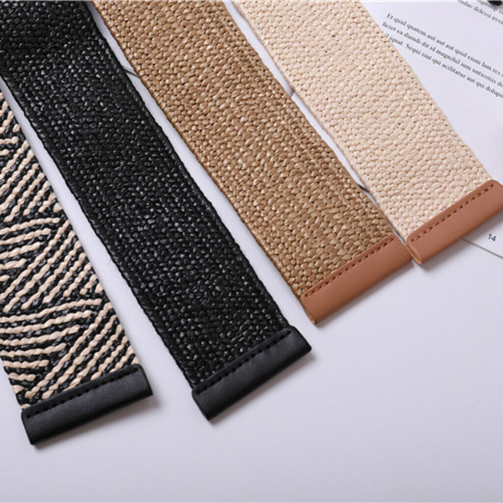 Braided Waistband Cinch Belt with Round Wooden Buckle Decorative Dress Belts
