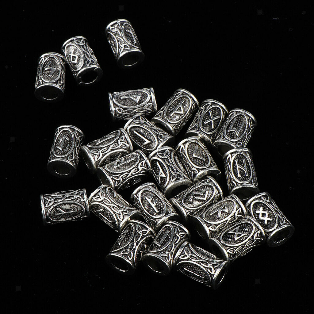 24pcs Norse Viking Rune Dreadlocks Beads Metal Hair Beards Pendants Rings Decor