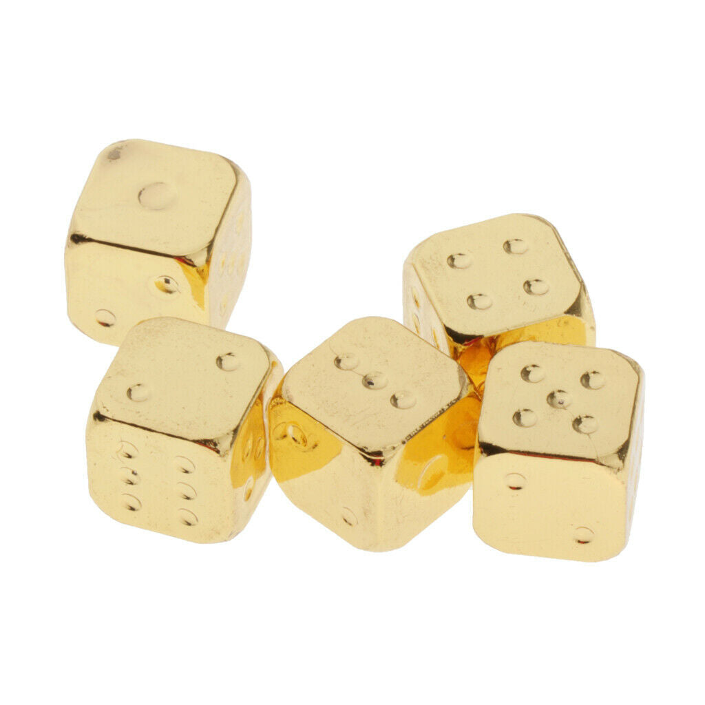 Six Sided Dice D6 Set of 5 Zinc Alloy Dices D&D RPG MTG Game Supply Golden