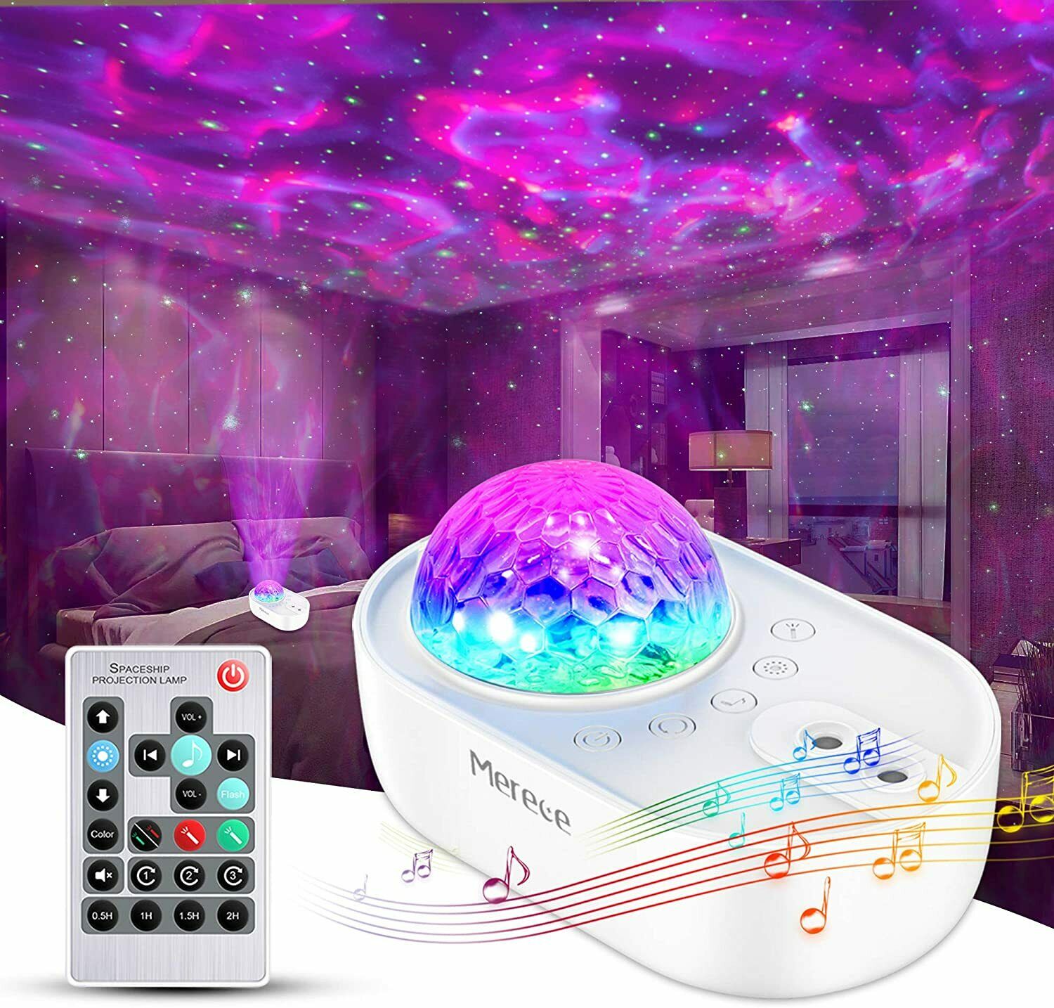 Spaceship Galaxy Night Light Starry Sky Projector USB Bluetooth Lamp for Bedroom