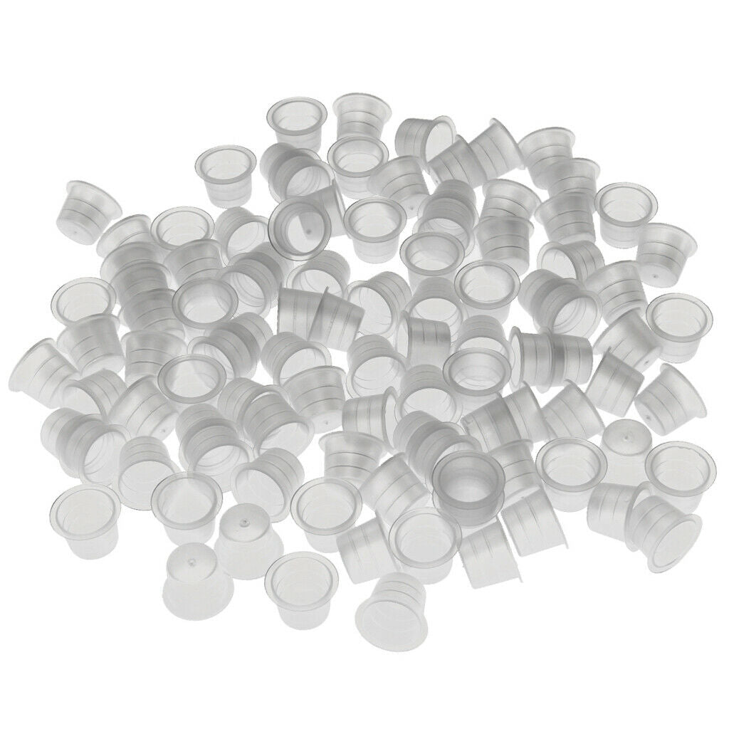 100Pcs Plastic Disposable Tattoo Ink Pigment Holder Cups Caps Supplies Clear