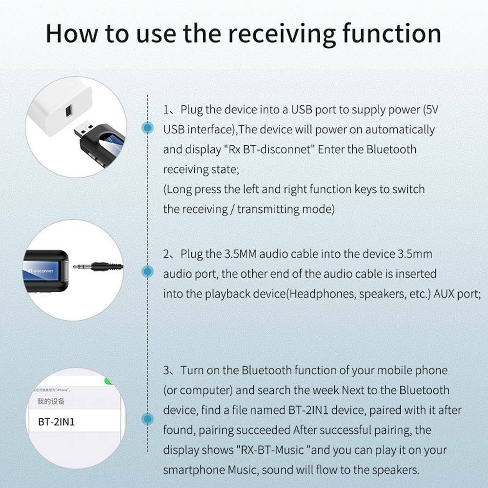 USB Screen Bluetooth Audio Adapter Receiver Transmitter Wireless For TV/PC/Car!
