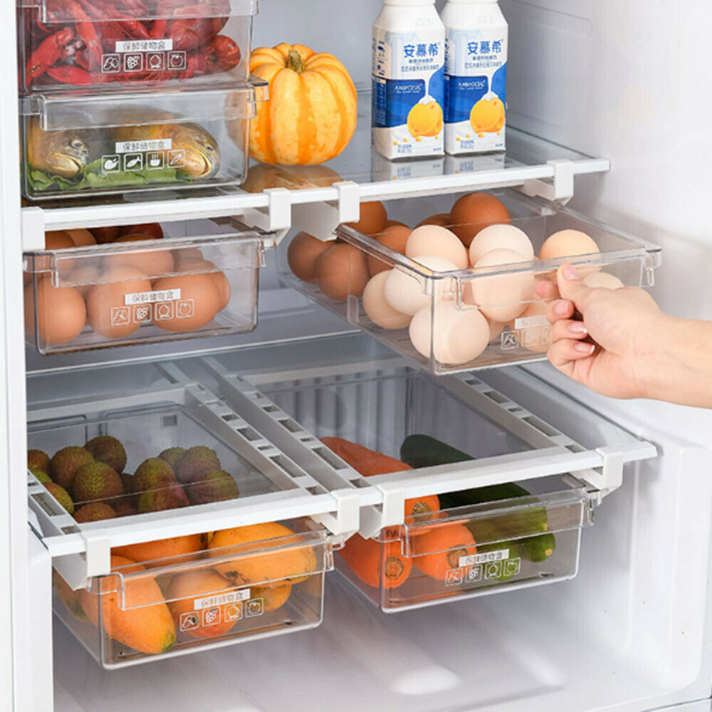 Fridge Organizer Storage Rack Freezer Shelf Pull-out Clear Storage Box Container