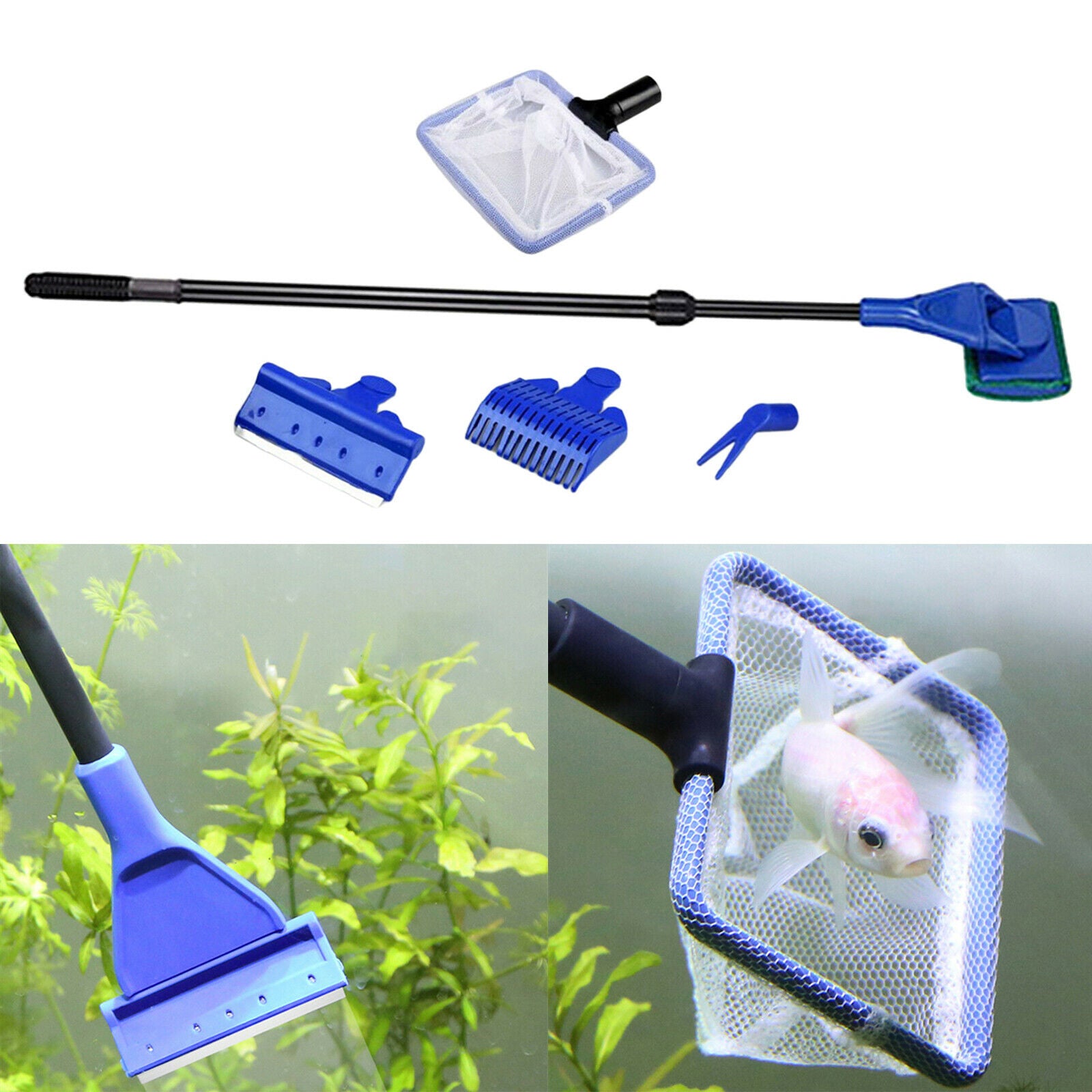 5 in 1 Aquarium Clean Tool Gravel Rake Plant Fork Sponge Brush Cleaner Set