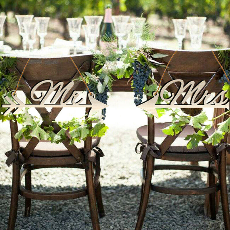 1Pair Mr & Mrs Arrow Signs Wedding Party Chair Decor Rustic Wood Wedding .l8
