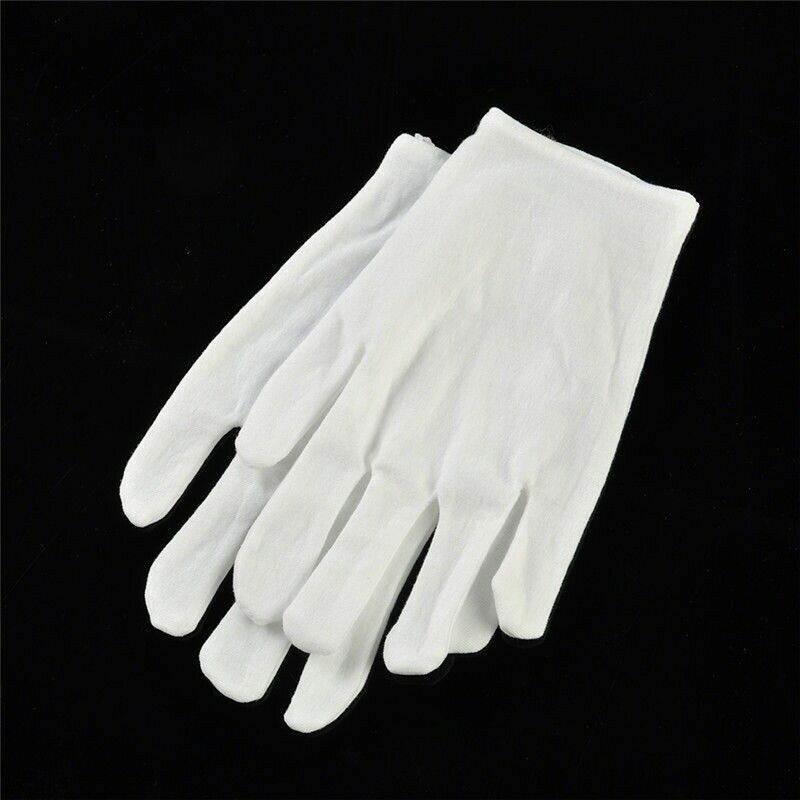 12 Pairs Soft Costume Jewelery Cotton White Gloves Handling Work Hands Protector