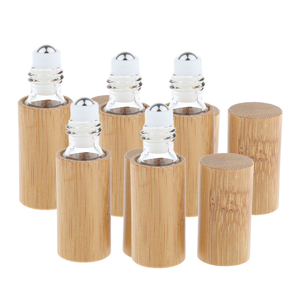 5 Pieces Natural Bamboo Refillable Empty Essential Oil Makeup Roll On Bottle