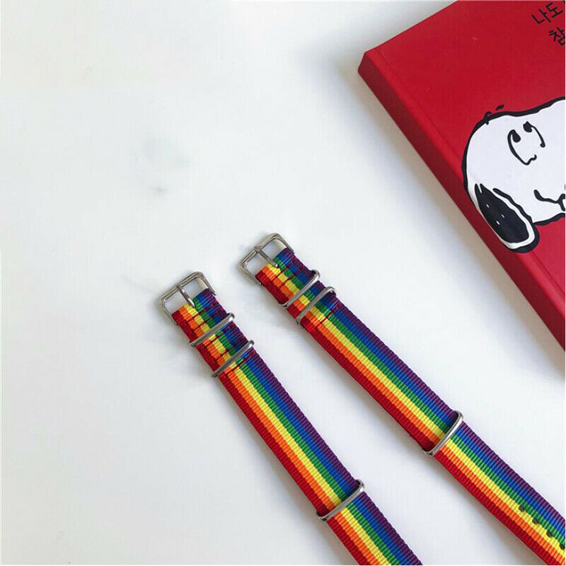 Hip Hop Rainbow Nylon Canvas Couple Bracelet Watch Band Strap Bangle Jewe.l8