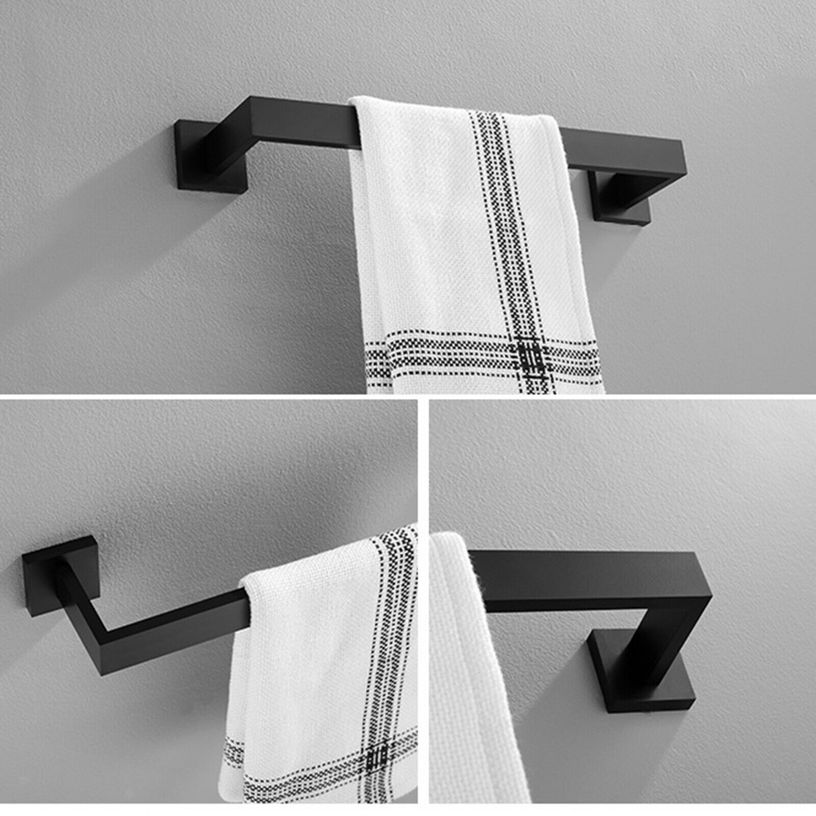 Matte Black Bathroom Hardware Set Wall Mounted Includes 16" Hand Towel Bar