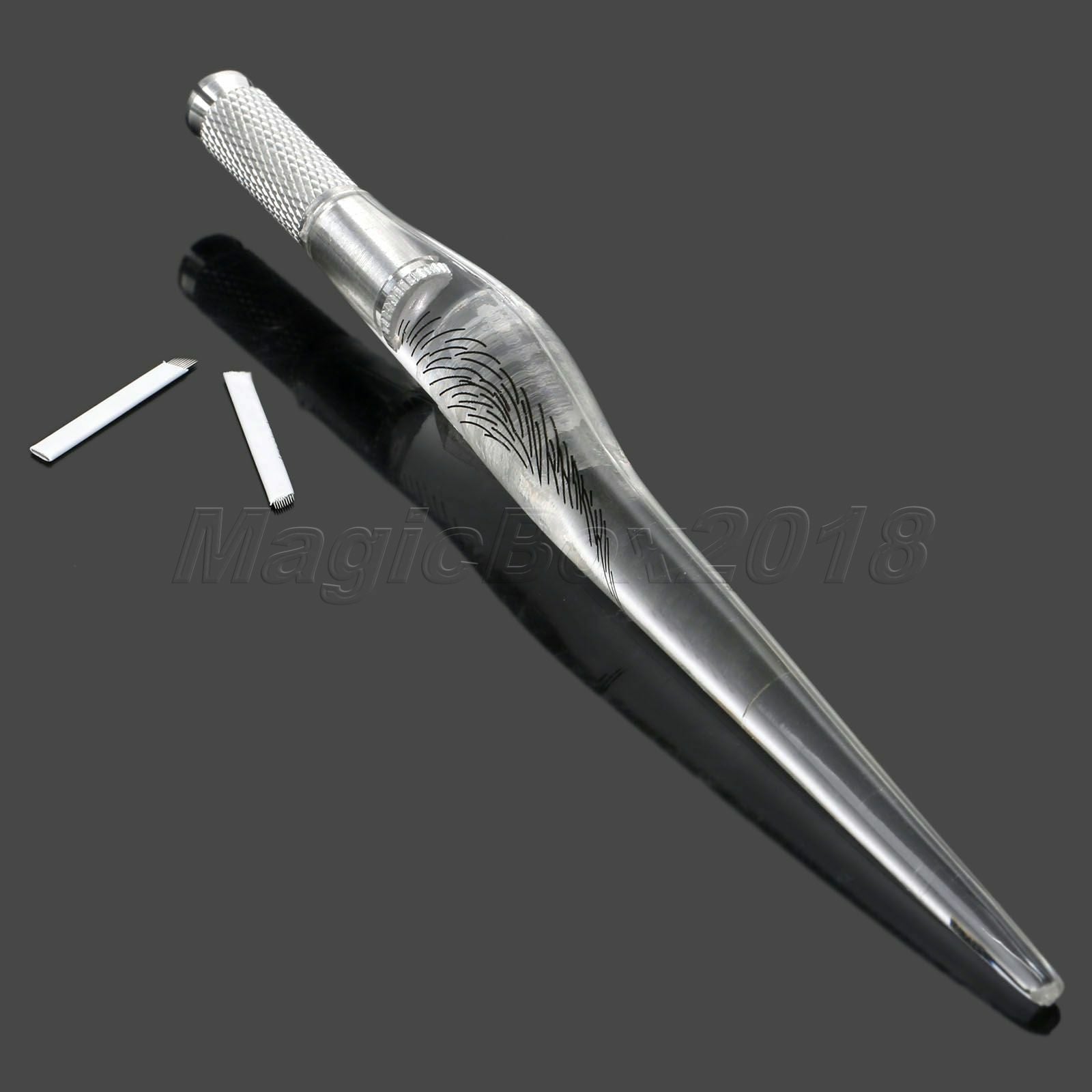50Pcs Permanent Eyebrow Microblading 9 Pins Curved Blade Needles & Tattoo Pen