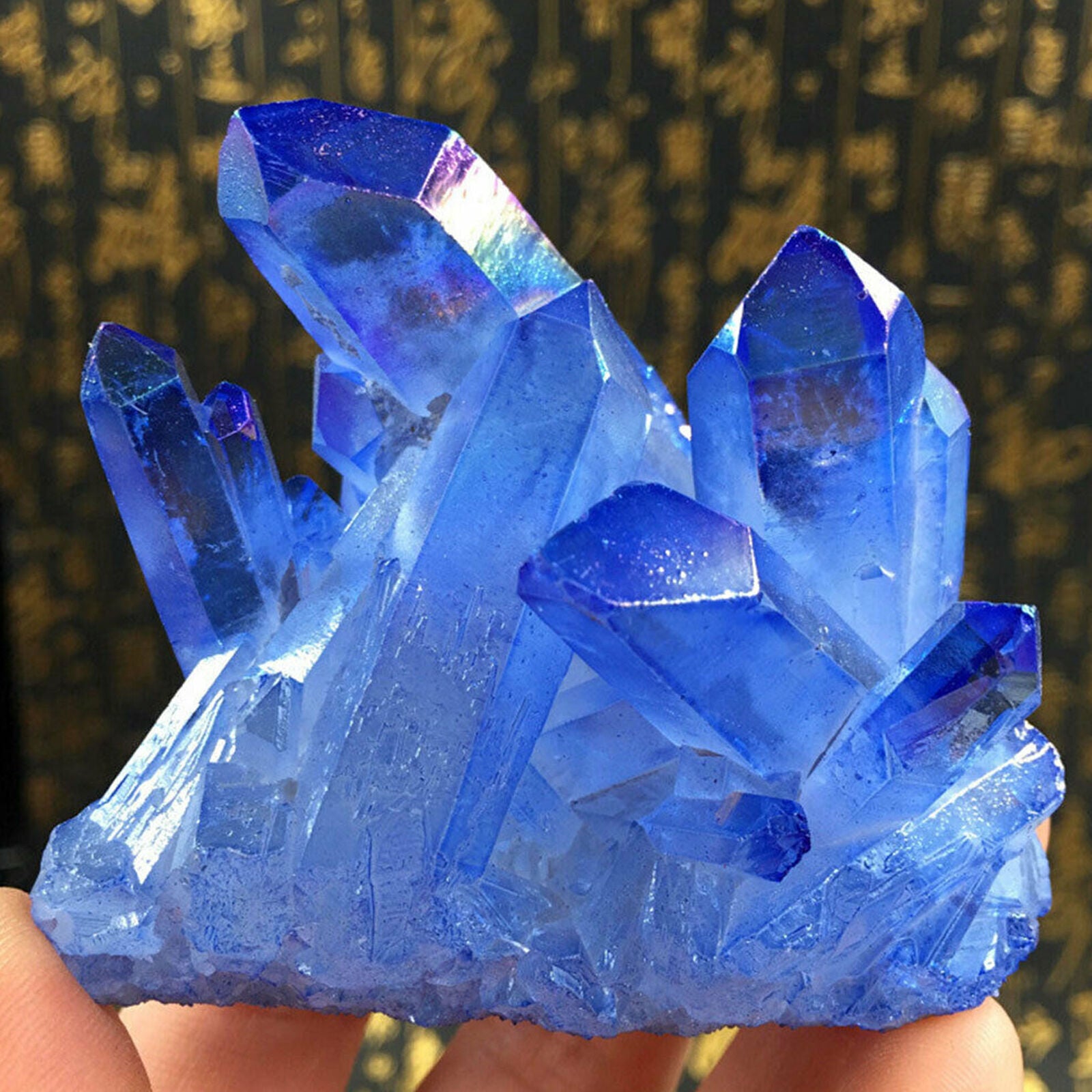 Natural Quartz Crystal Blue Titanium Cluster Mineral Specimen Healing Polished