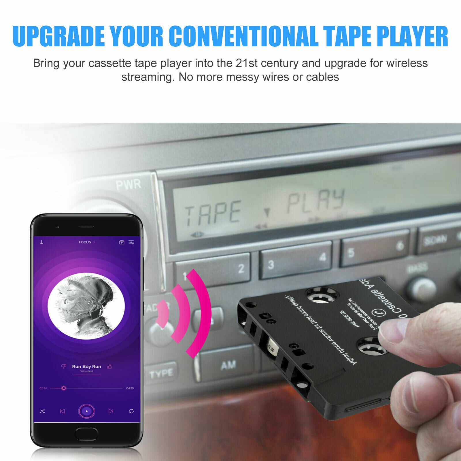 Universal Bluetooth Cassette to Aux Adapter for Car, Portable Stereo,