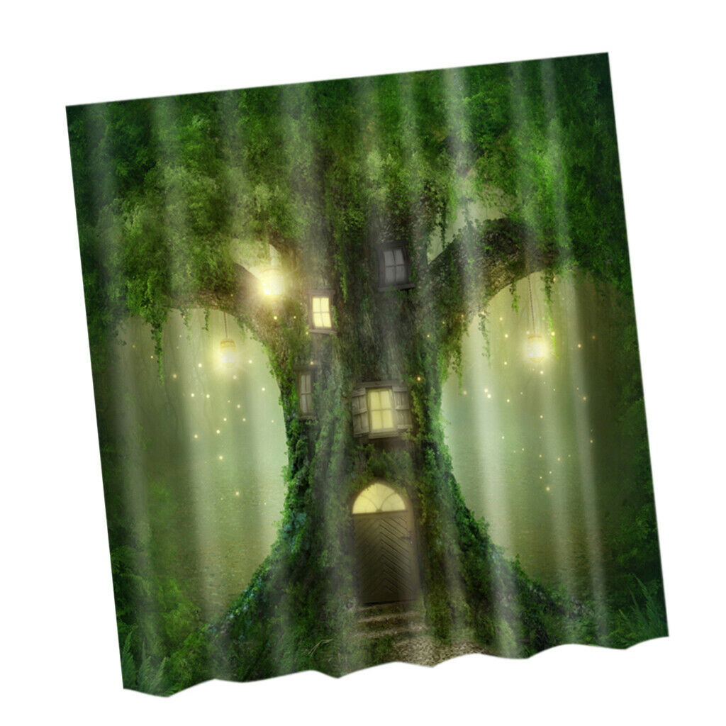 Water Resistant Bathroom Shower Curtain Panel with 12 Hooks Treehouse