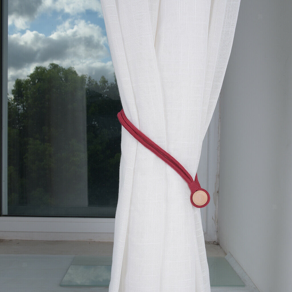 1 Pair Magnetic Round Curtain Tiebacks Rope Strap Drape Holdback Wine Red