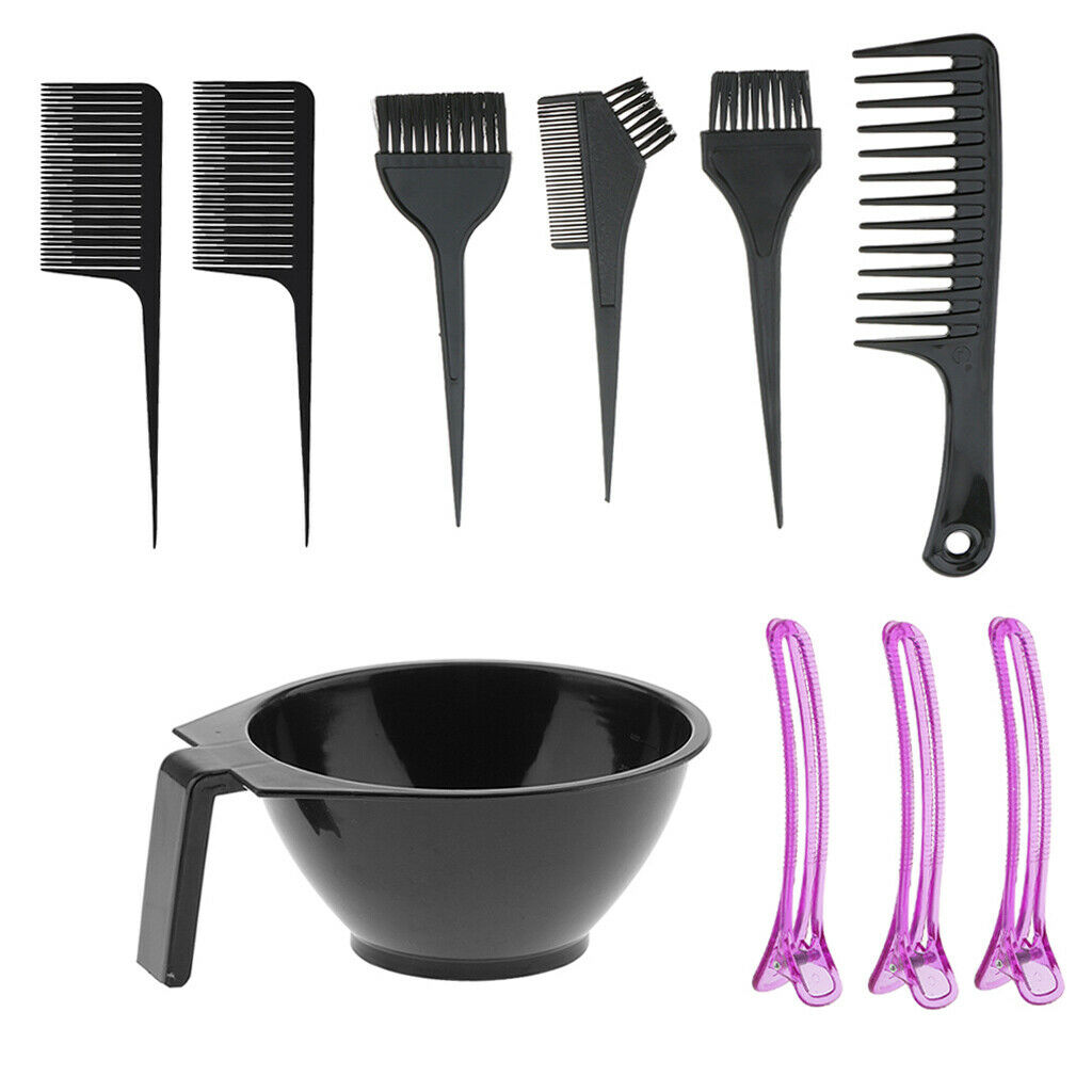 10Pcs Hair Coloring Brush Bowl Highlighting Comb Dyeing Kit Salon Comb Tool